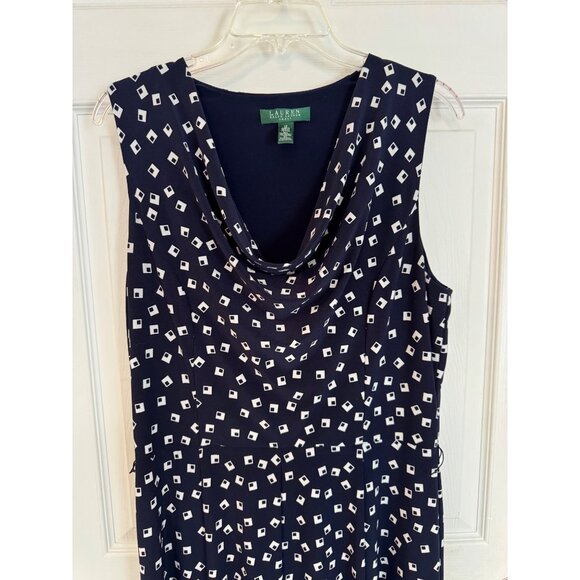 Lauren Ralph Lauren Navy Blue Geomatic Pattern Sleeveless Dress Size 12 - Picture 4 of 10